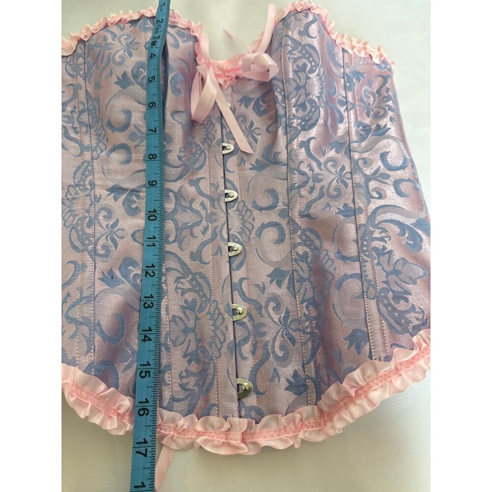 Overbust Corset Blue & Pink Iridescent Brocade Ren Faire Cosplay Size Large - Picture 6 of 7